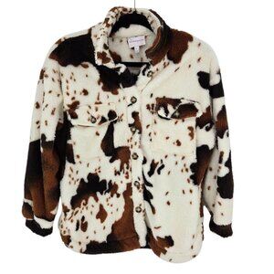 Honey and sparkle womens size small brown cow hide print button up shacket
